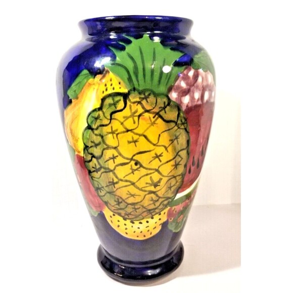 Vintage Talavera Pottery Hand Made/Painted Vase  Mexico Majolica Glossy Fruit - Picture 1 of 9